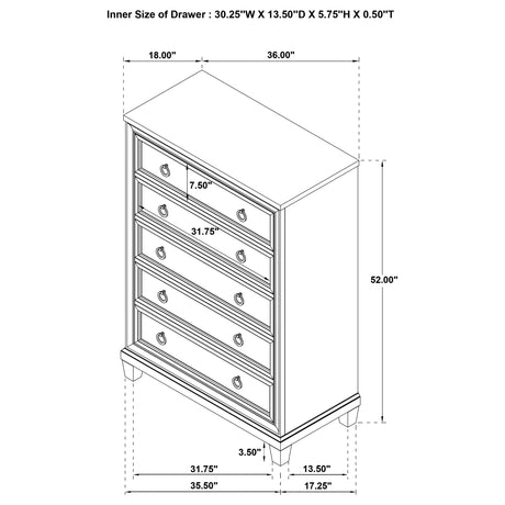Pembroke Washed Oak 5-drawer Chest of Drawers - Ornate Home