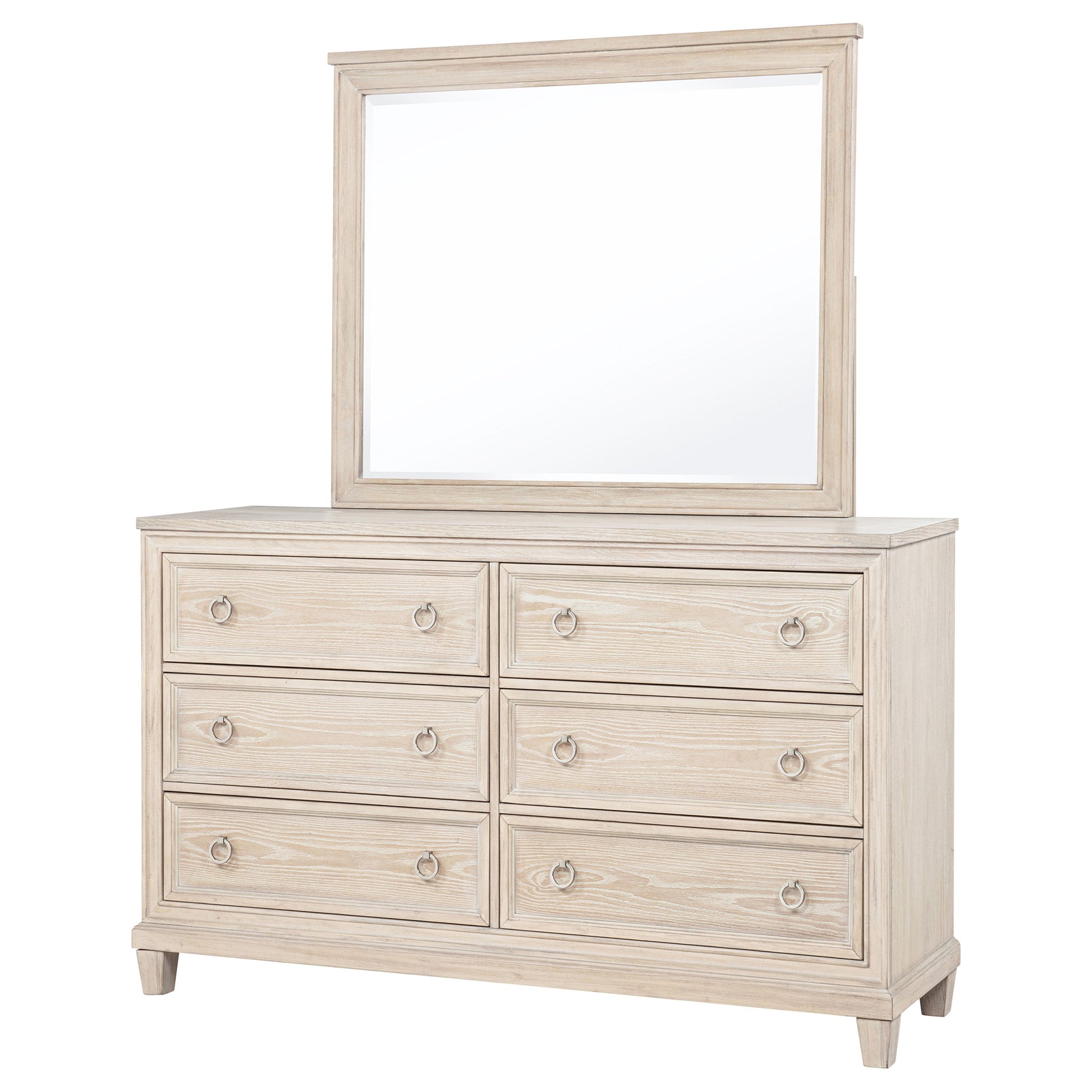 Pembroke Washed Oak 6-drawer Bedroom Dresser with Mirror - Ornate Home