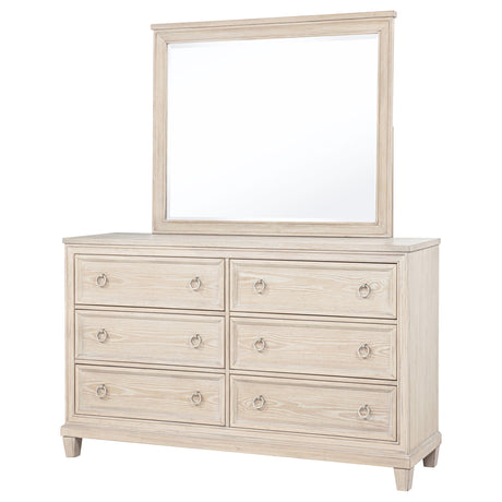 Pembroke Washed Oak 6-drawer Bedroom Dresser with Mirror - Ornate Home