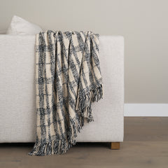 Pendle Cream/Black Woven Plaid Pattern Cotton Throw Blanket - Ornate Home