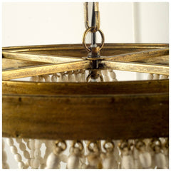 Pendra Gold/Whitewash Metal Wooden Bead Three Bulb Chandelier - Ornate Home