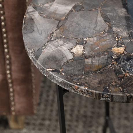 Pennington Black/Brown Petrified Wood Accent Table - Ornate Home