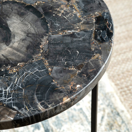 Pennington Black/Brown Petrified Wood Accent Table - Ornate Home