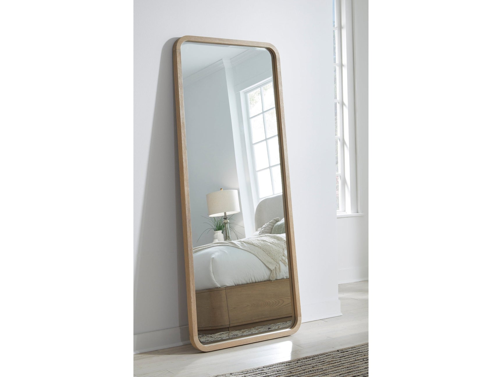 Penny Beveled Glass Floor Mirror in Buff Cream - Ornate Home