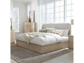 Penny California King Upholstered Platform Bed in Buff Cream Ash and Oatmeal Linen - Ornate Home