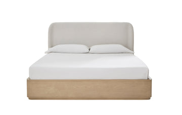 Penny California King Upholstered Platform Bed in Buff Cream Ash and Oatmeal Linen - Ornate Home
