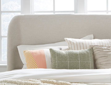Penny Eastern King Upholstered Platform Bed in Buff Cream Ash and Oatmeal Linen - Ornate Home