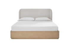 Penny Queen Upholstered Platform Bed in Buff Cream Ash and Oatmeal Linen - Ornate Home