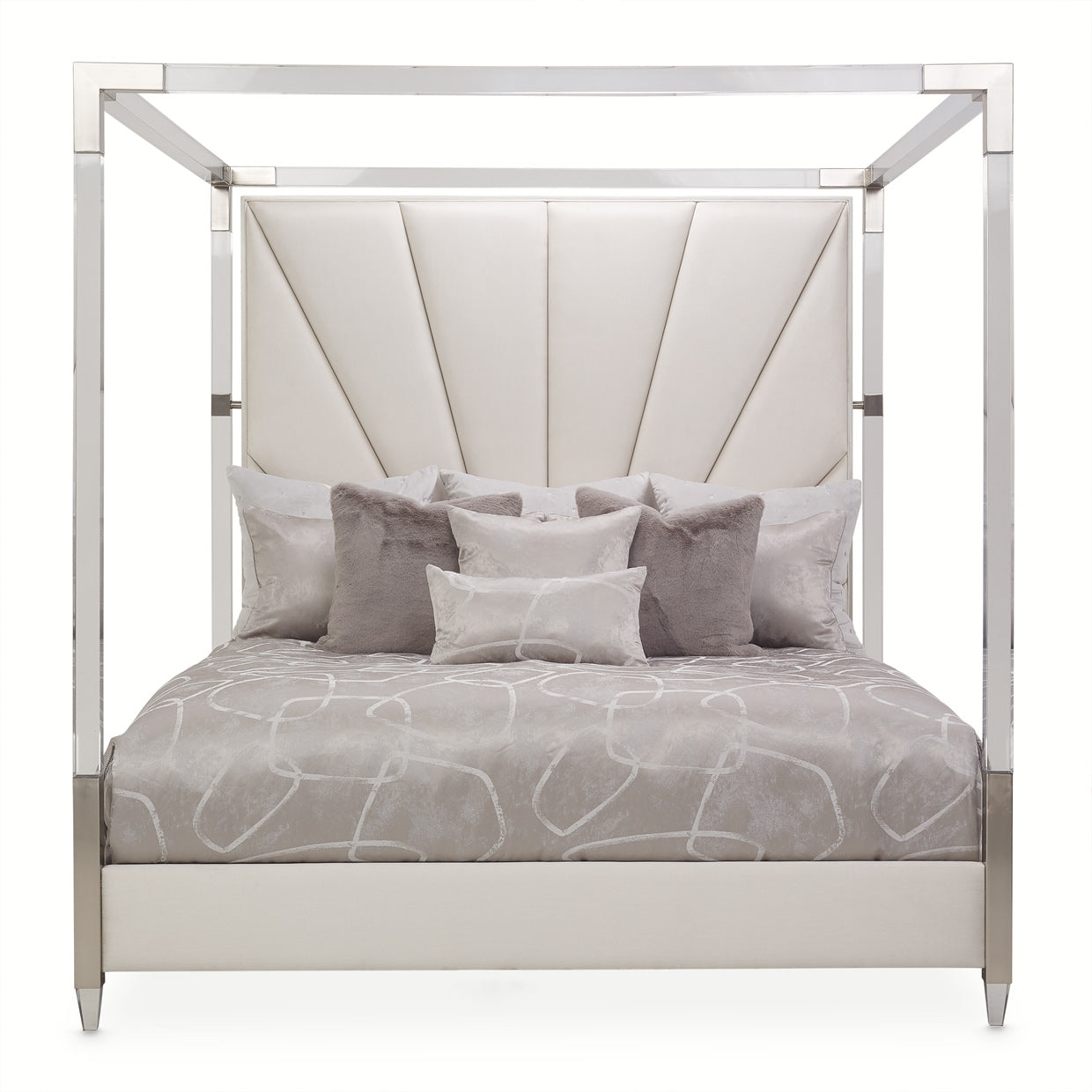 Penthouse Ash Gray/Frosted Linen Eastern King Canopy Bed - Ornate Home