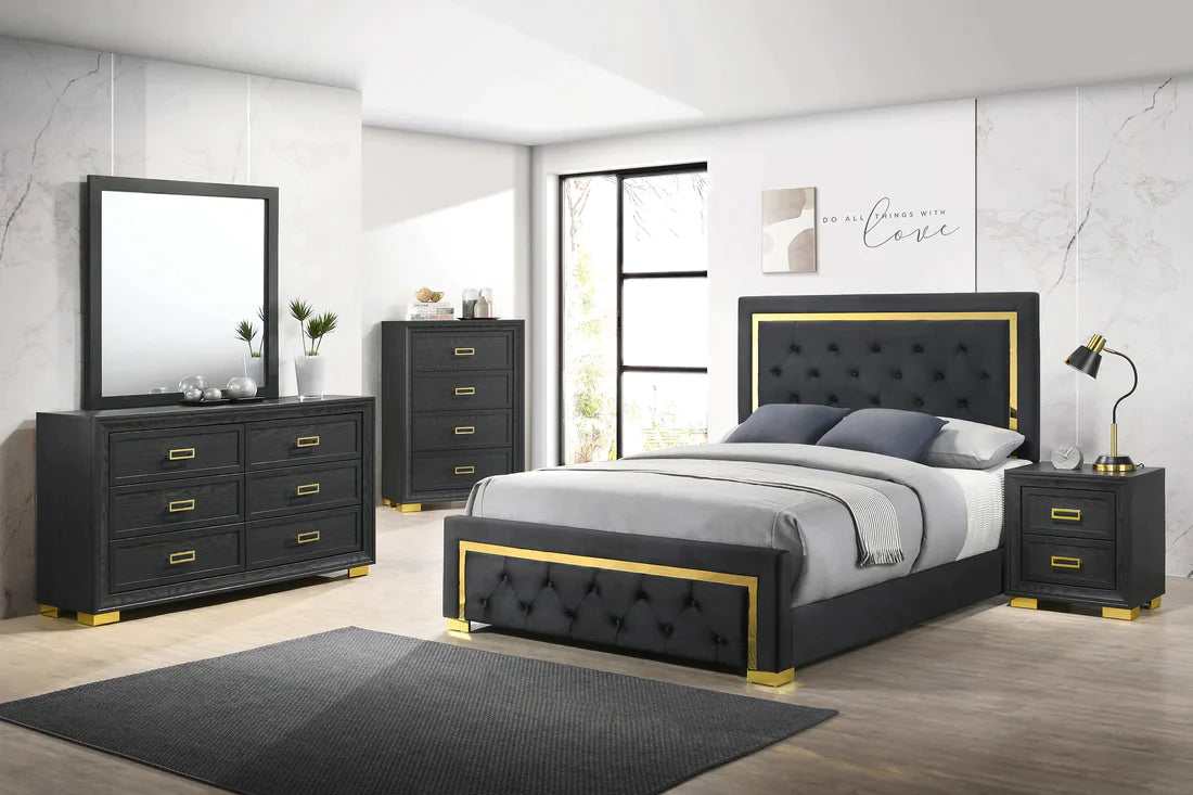 black and gold dresser for bedroom Crown Mark Pepe & black painted furniture with gold accents