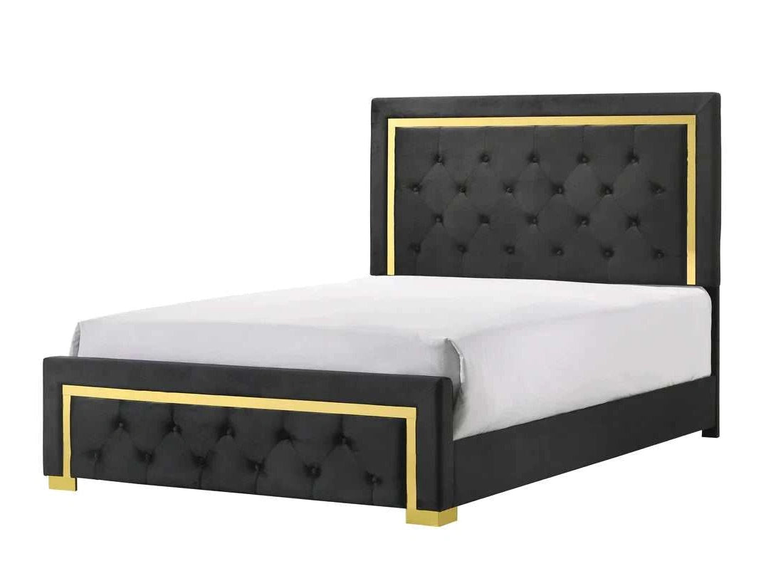Pepe Black & Gold Queen Upholstered Panel Bed - Ornate Home