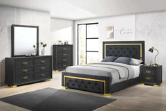Pepe Black & Gold Queen Upholstered Panel Bed - Ornate Home