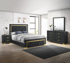 Pepe Black/Gold Upholstered Panel Bedroom Set - Ornate Home