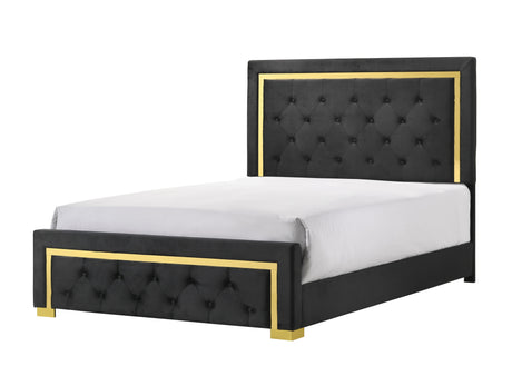 Pepe Black/Gold Upholstered Panel Bedroom Set - Ornate Home