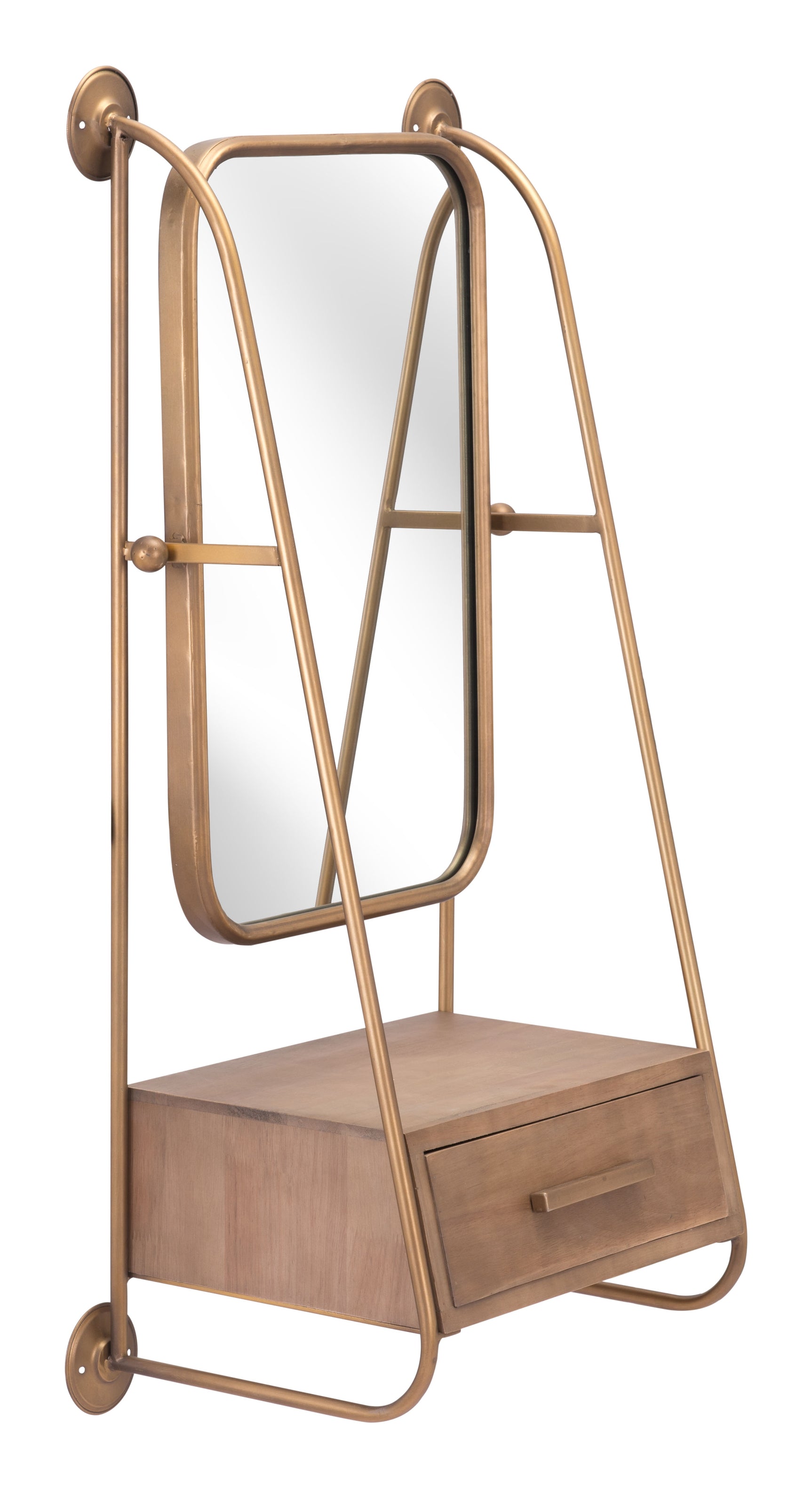 Peralta Brass & Brown Mirror Shelf