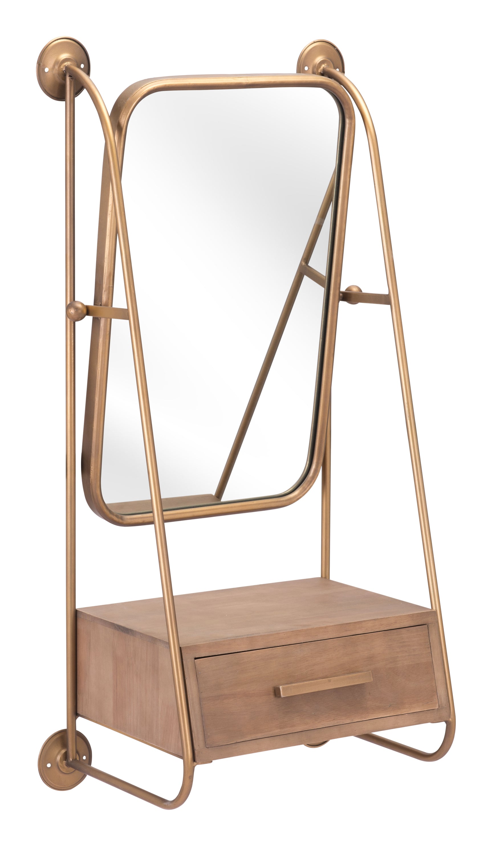 Peralta Brass & Brown Mirror Shelf