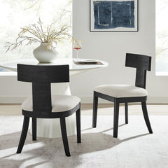 Peregrine Black/Heathered Weave Ivory Wood and Fabric Upholstered Dining Chairs (Set of 2) - Ornate Home