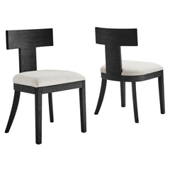 Peregrine Black/Heathered Weave Ivory Wood and Fabric Upholstered Dining Chairs (Set of 2) - Ornate Home