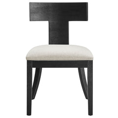 Peregrine Black/Heathered Weave Ivory Wood and Fabric Upholstered Dining Chairs (Set of 2) - Ornate Home