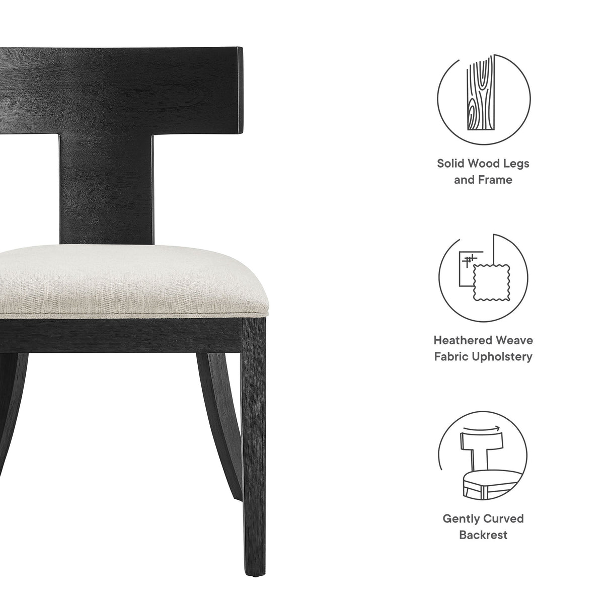 Peregrine Black/Heathered Weave Ivory Wood and Fabric Upholstered Dining Chairs (Set of 2) - Ornate Home