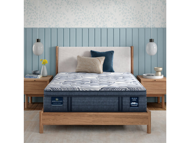 Perfect Sleeper Pro Edinburgh 15" Dark Blue/White Latex Hybrid King Plush Pillow Top Mattress - Ornate Home