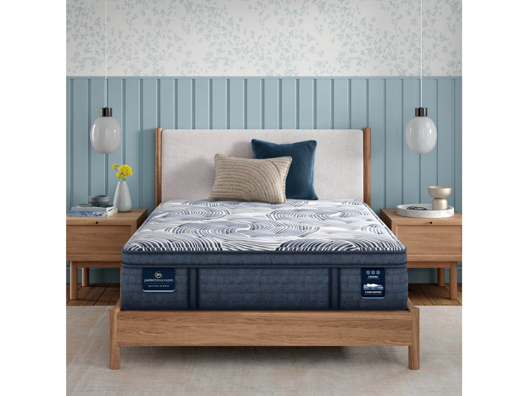 Perfect Sleeper Pro Edinburgh 15" Dark Blue/White Latex Hybrid Twin XL Plush Pillow Top Mattress - Ornate Home