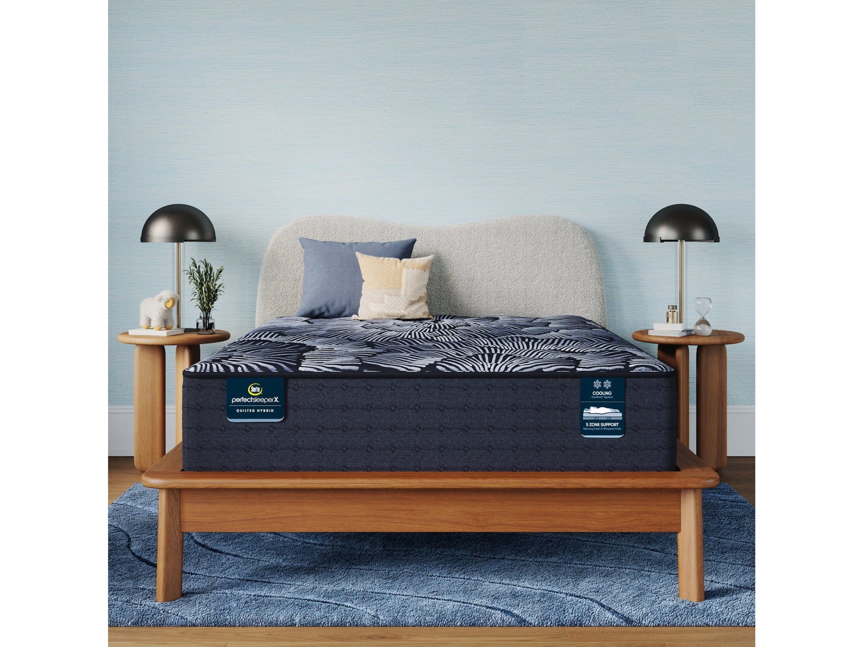 Perfect Sleeper X Excelled 14.25" Dark Blue/Black Hybrid Queen Plush Mattress - Ornate Home