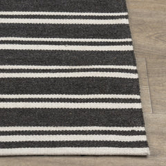 Performance Palma Charcoal/Ivory Stripe Rug - Ornate Home