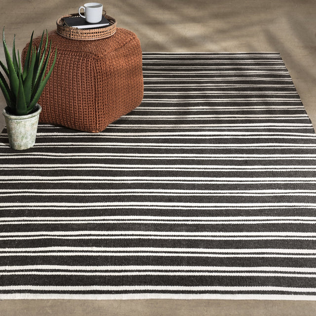 Performance Palma Charcoal/Ivory Stripe Rug - Ornate Home