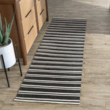 Performance Palma Charcoal/Ivory Stripe Rug - Ornate Home