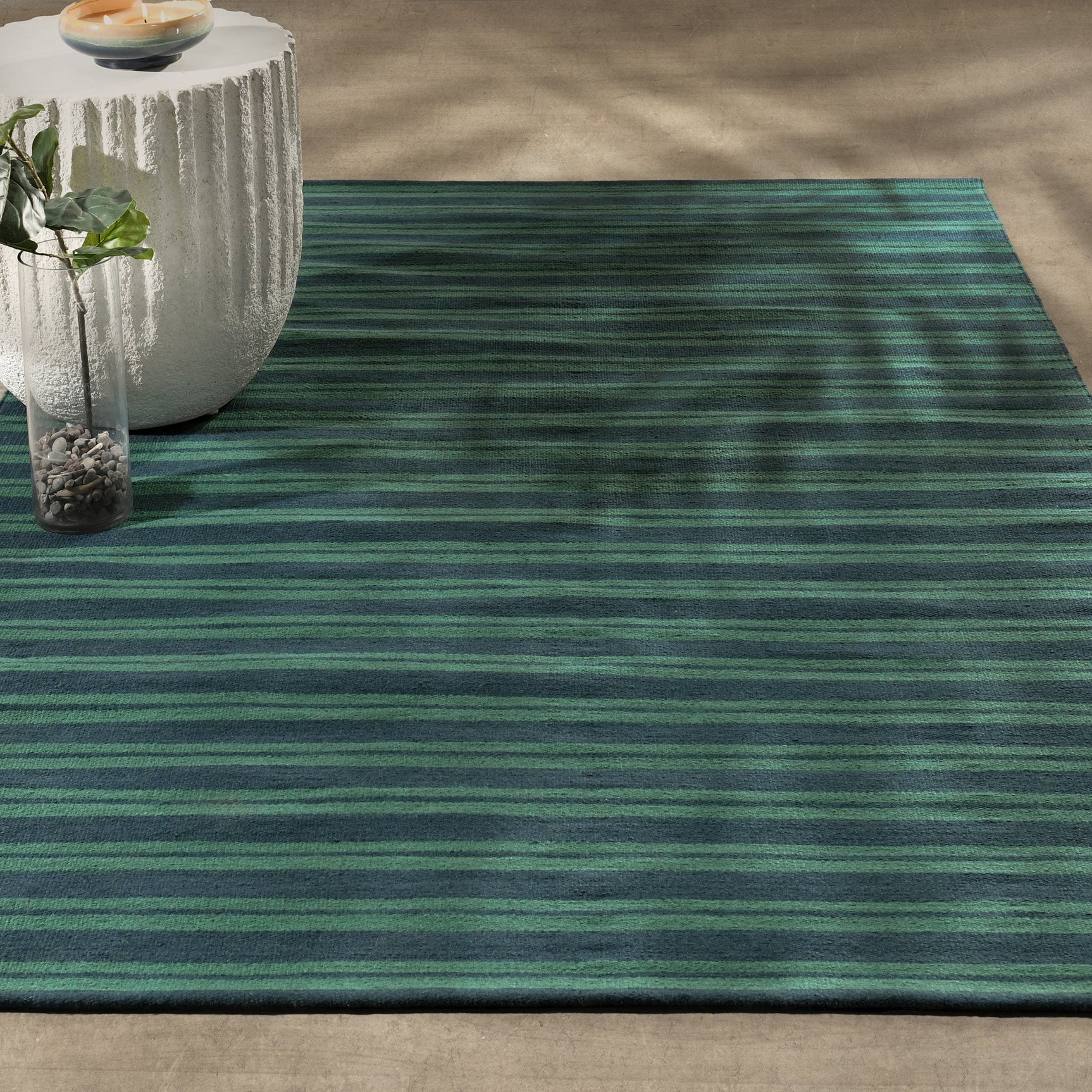 Performance Palma Deep Blue/Green Stripe Rug - Ornate Home