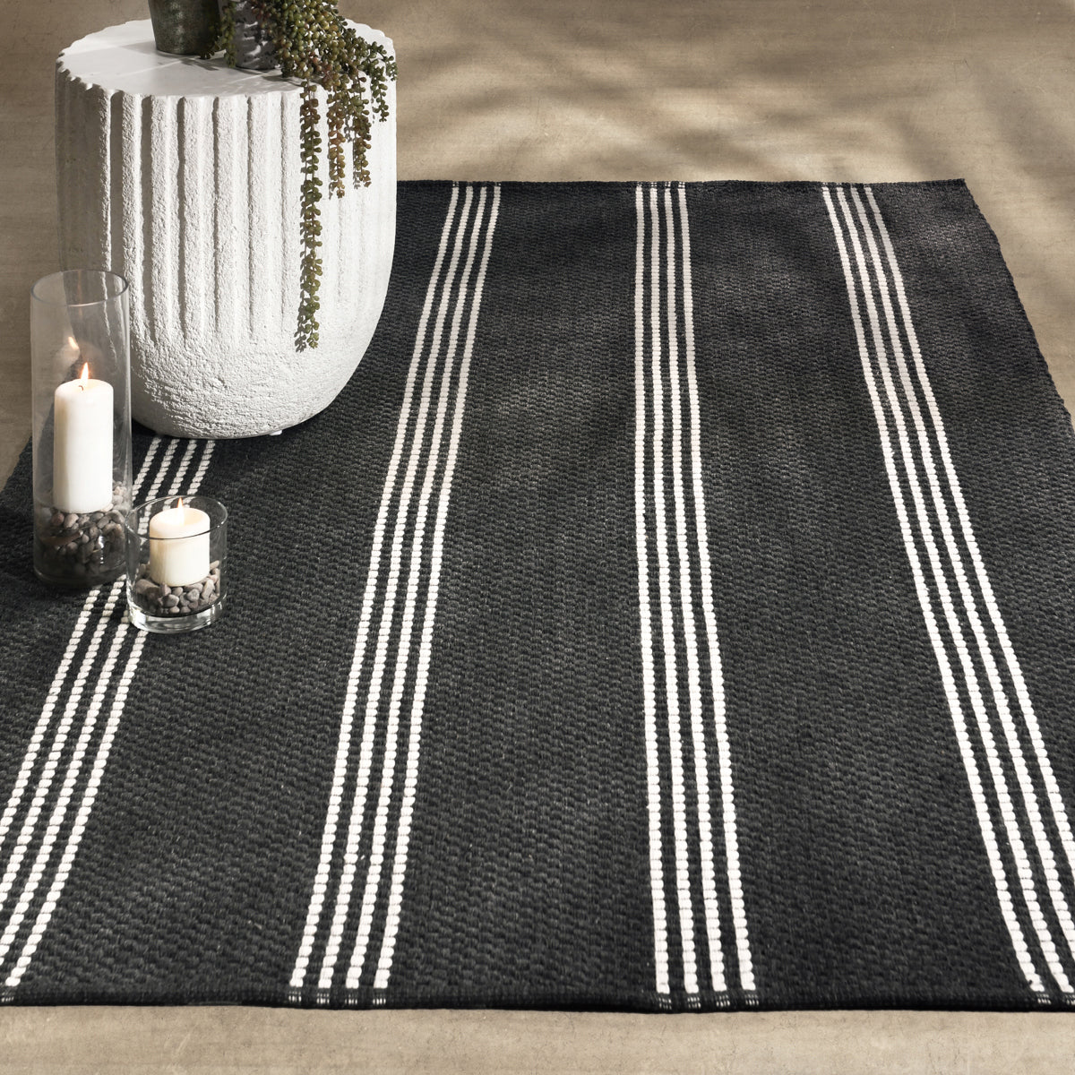 Performance Sorrento Charcoal/Ivory Stripe Rug - Ornate Home