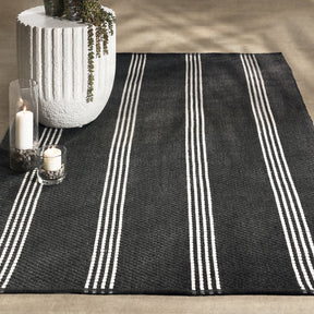 Performance Sorrento Charcoal/Ivory Stripe Rug - Ornate Home