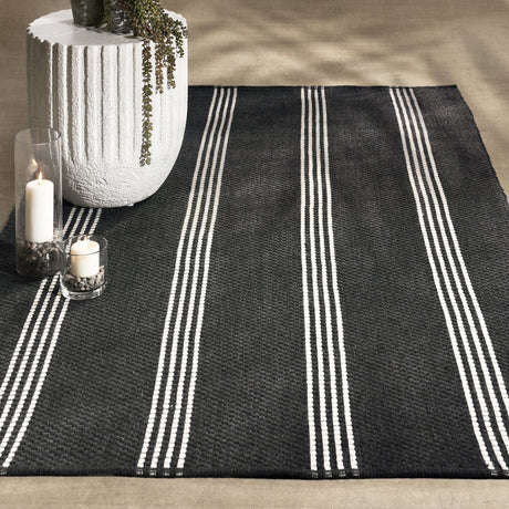 Performance Sorrento Charcoal/Ivory Stripe Rug - Ornate Home