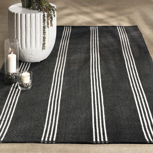 Performance Sorrento Charcoal/Ivory Stripe Rug - Ornate Home