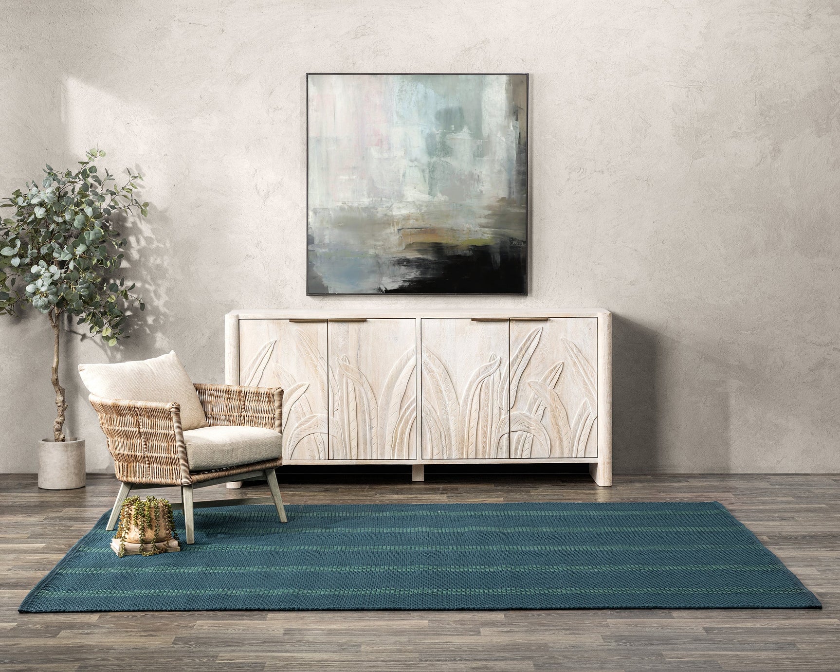 Performance Sorrento Deep Blue/Green Stripe Rug - Ornate Home