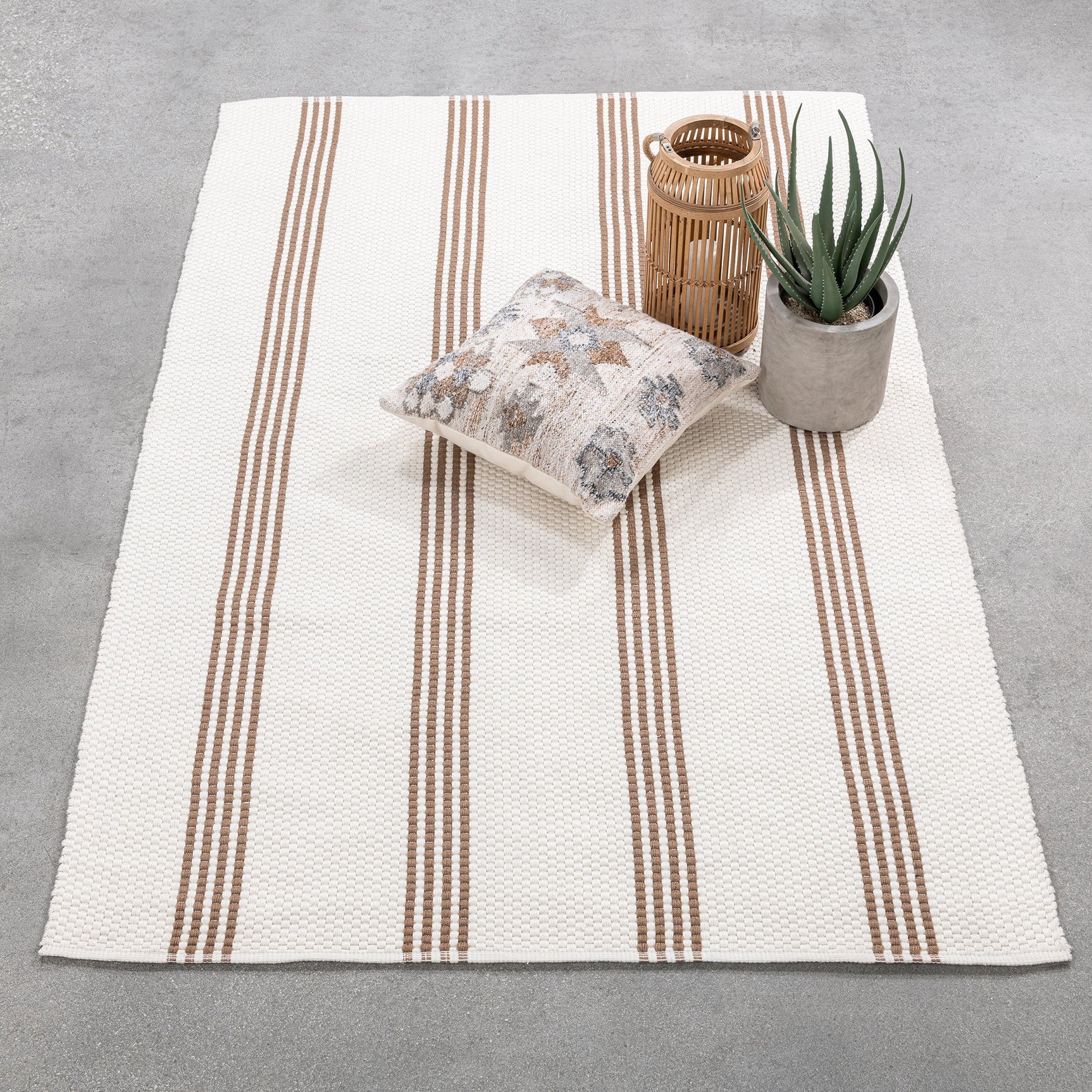 Performance Sorrento Ivory/Coconut Brown Stripe Rug - Ornate Home