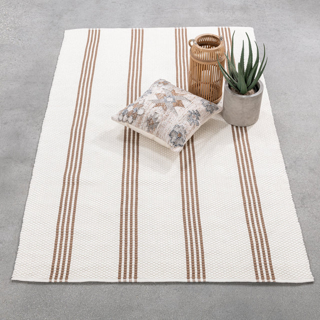 Performance Sorrento Ivory/Coconut Brown Stripe Rug - Ornate Home