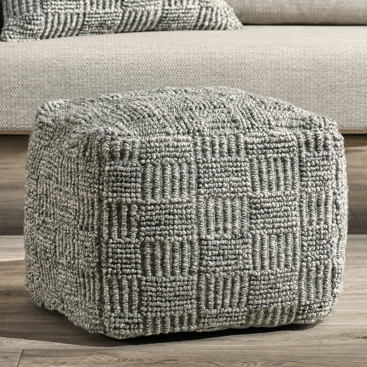 Performance Vico Gray Pouf 18"x18"x14" - Ornate Home