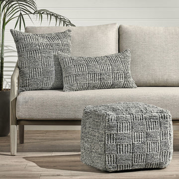 Performance Vico Gray Pouf 18"x18"x14" - Ornate Home