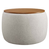 Perla Weave Ivory Woven Heathered Fabric Upholstered Storage Ottoman - Ornate Home