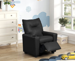 Perline Black 23"W PU Leather Kids Recliner - Ornate Home