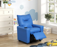 Perline Blue 23"W PU Leather Kids Recliner - Ornate Home