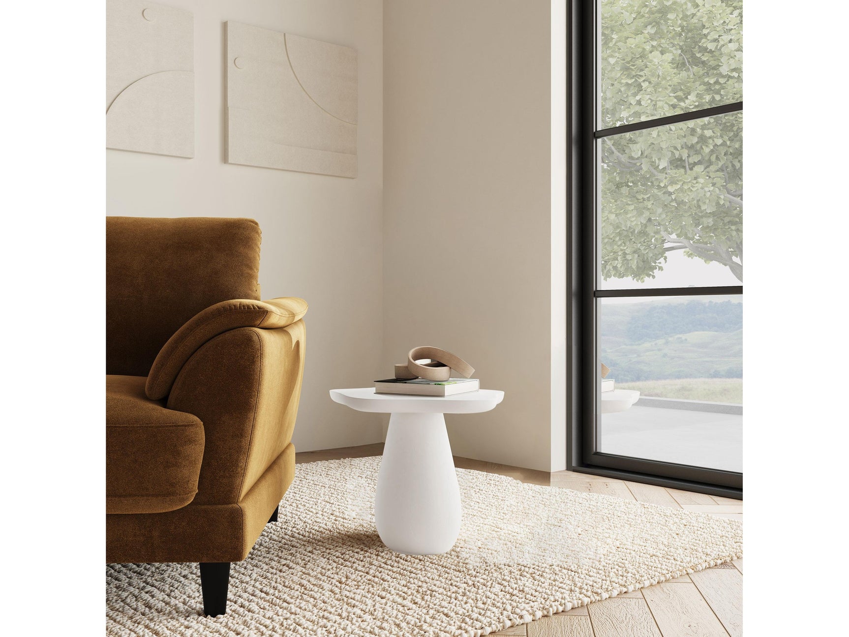 Perth Off White 17-inch Side Table with Cloud-Shaped Top - Ornate Home