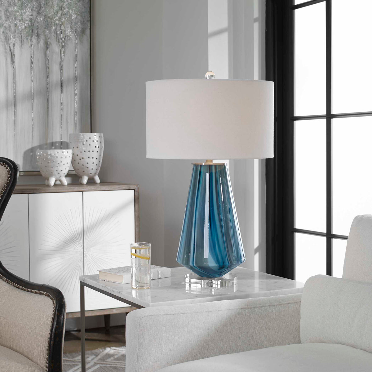 Pescara Blue/Teal-Gray Glass Lamp - Ornate Home