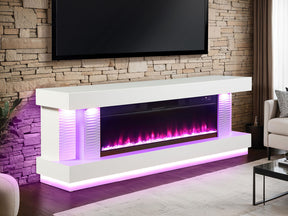 Peseux White 71" TV Stand w/ Electric Fireplace - Ornate Home