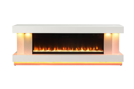 Peseux White 71" TV Stand w/ Electric Fireplace - Ornate Home