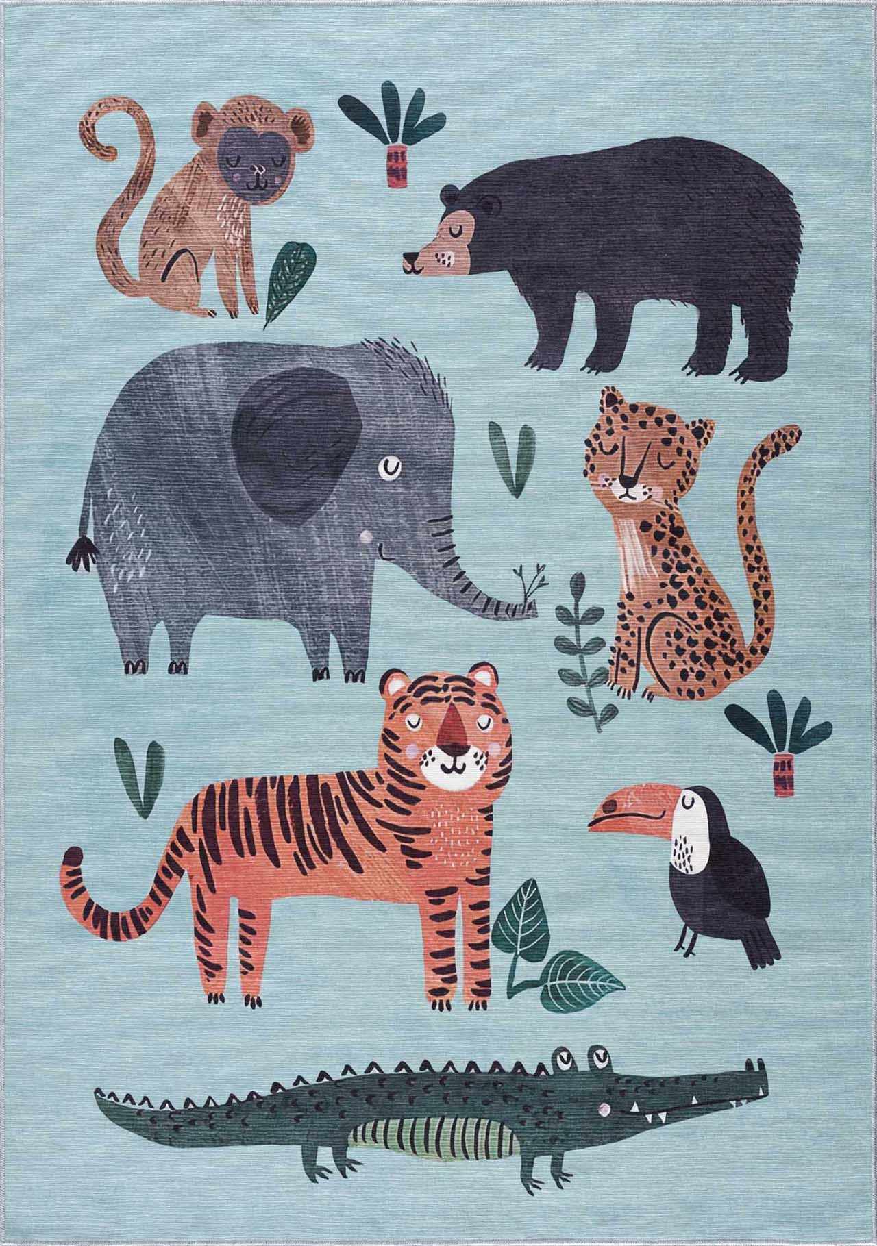 Petey Blue Animal Print Washable Kids Rug - Ornate Home
