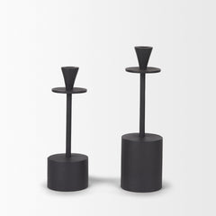 Petria Matte Black Textured Metal Taper Candle Holders - Ornate Home