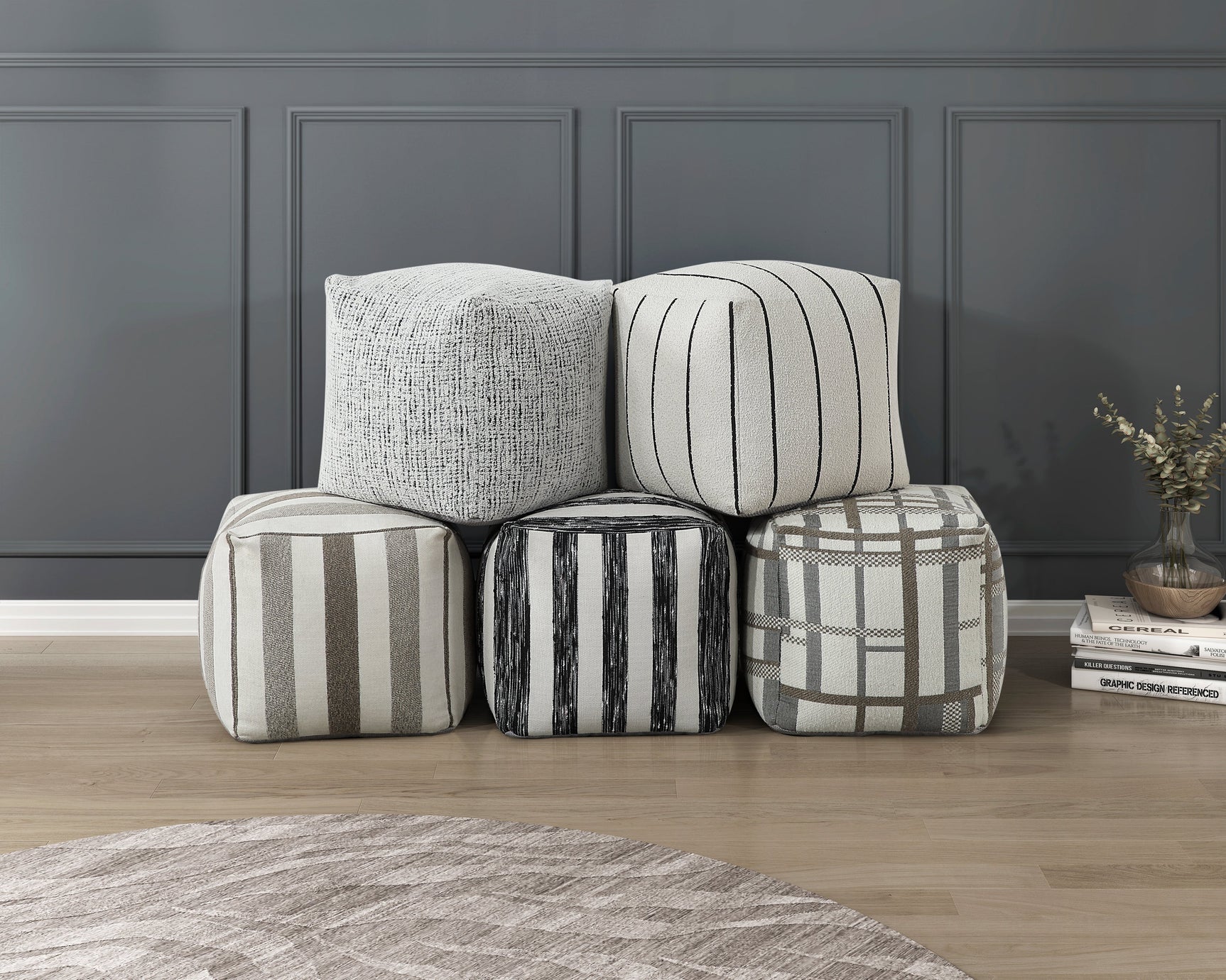 Pewter Multi-color Pouf - Ornate Home
